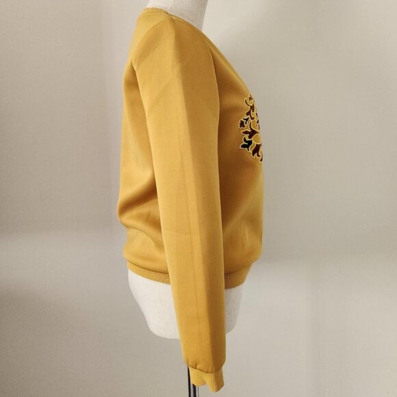 Mustard Yellow & Navy Embroidered Floral Applique Crew Neck Sweatshirt. Size S. - Picture 2 of 6